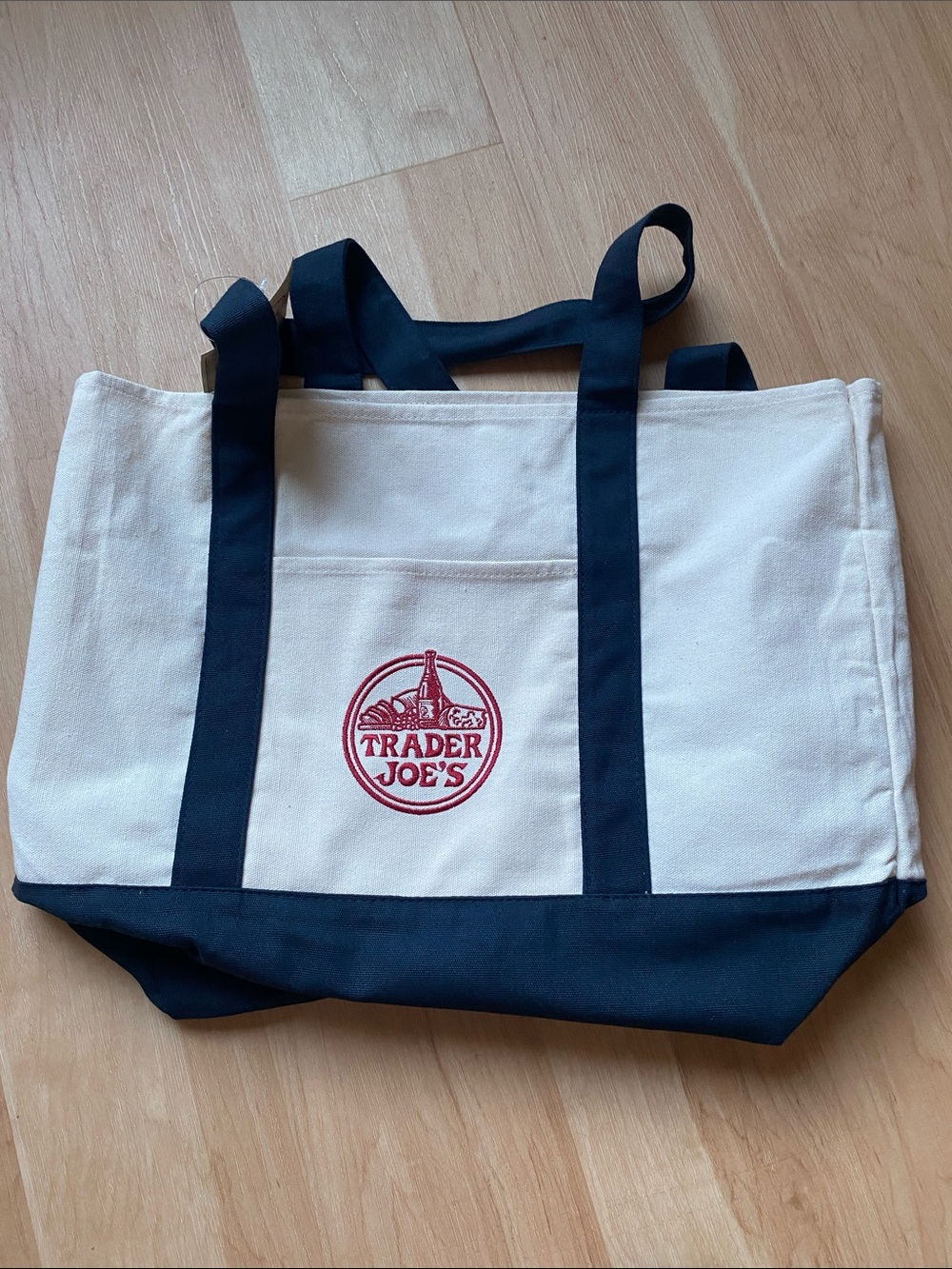 Trader Joe's Cream and Navy Canvas Tote - Large Market Bag